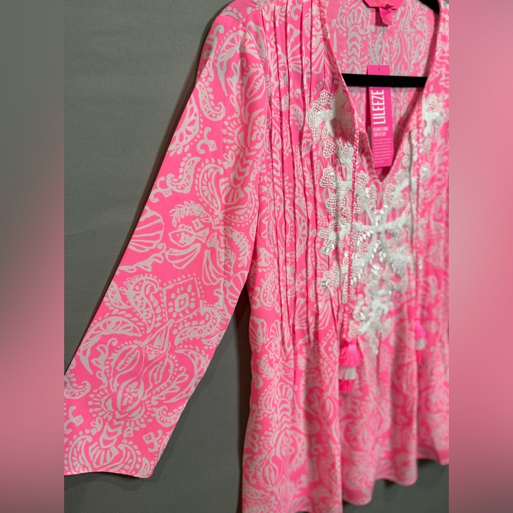 Lilly Pulitzer Vibrant‎ Pink and White Marilina Tunic Top, Size XS- NWT - Picture 6 of 8